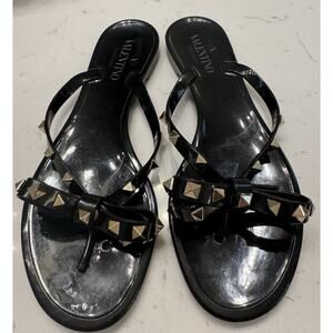Valentino Rockstud Black Jelly Sandals Size 40 (One Broken Strap)